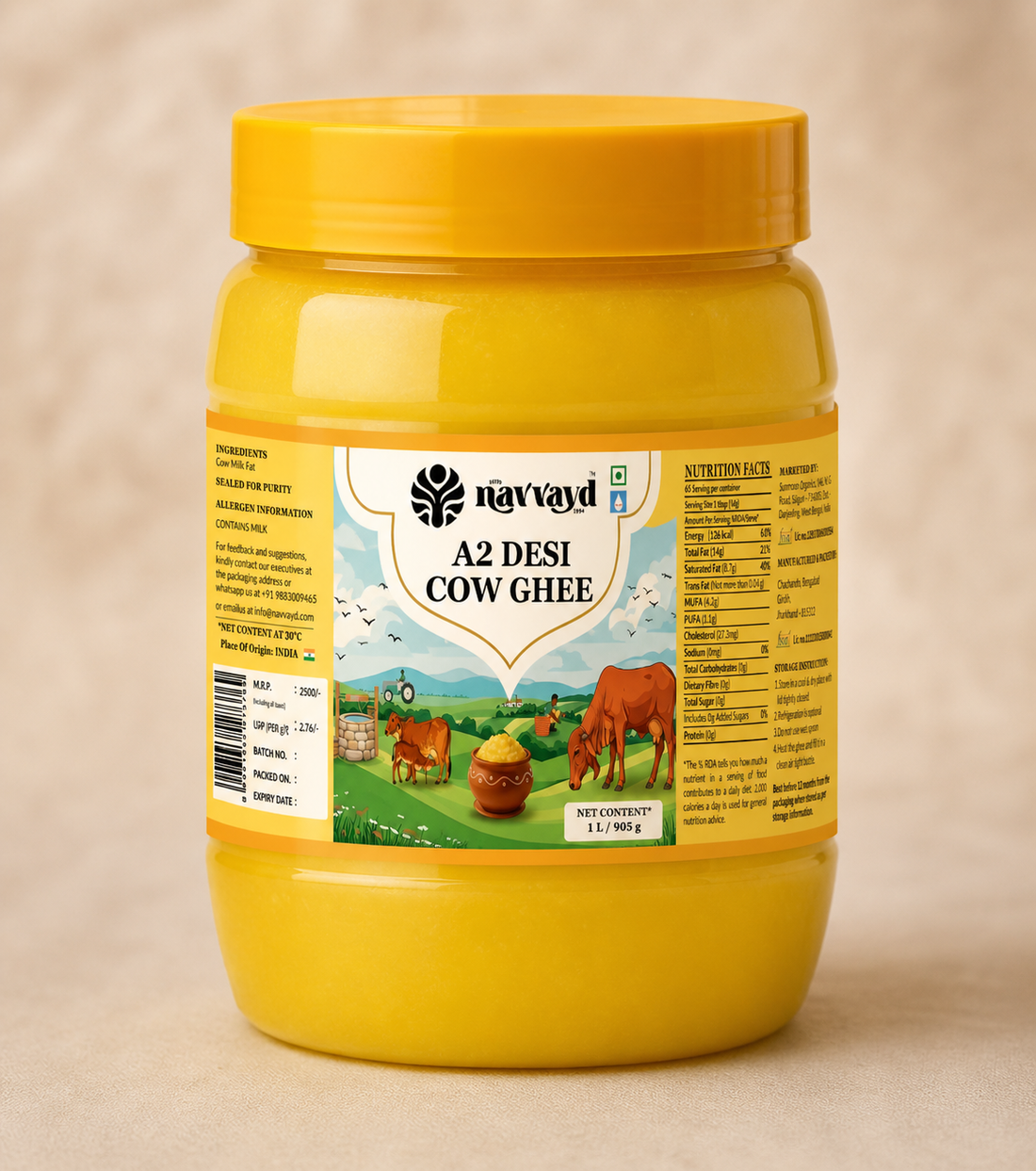 A2 Desi Cow Ghee 1 Litre - Pack of 2