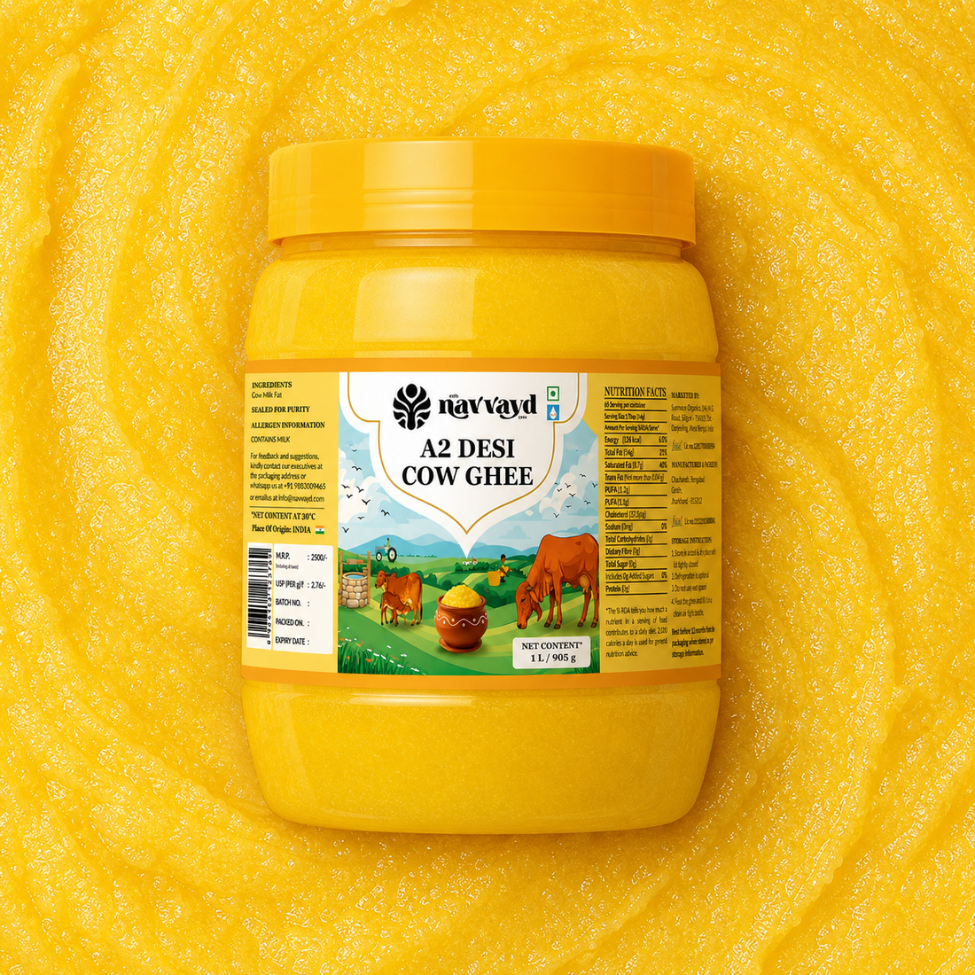 A2 Desi Cow Ghee 1 Litre - Pack of 2