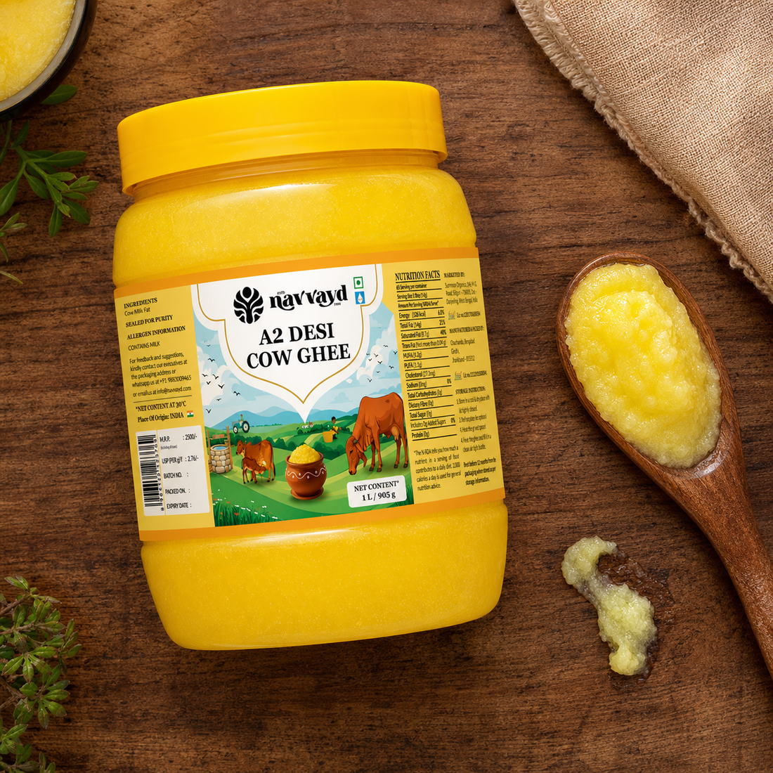 A2 Desi Cow Ghee 1 Litre - Pack of 2