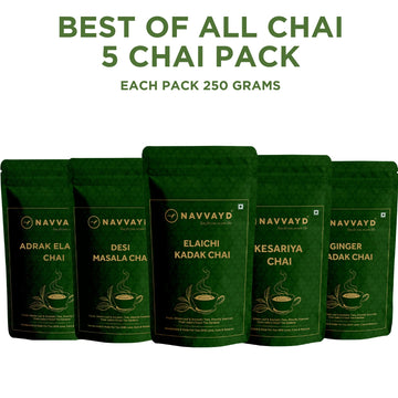 Best of All Chai - Adrak Elaichi, Kesariya, Ginger Kadak, Elaichi Kadak & Desi Masala Chai
