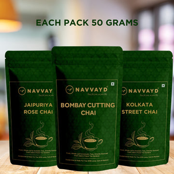 Flavors of India Trial Packs- Bombay Cutting, Kolkata Street & Jaipuriya Rose Chai.