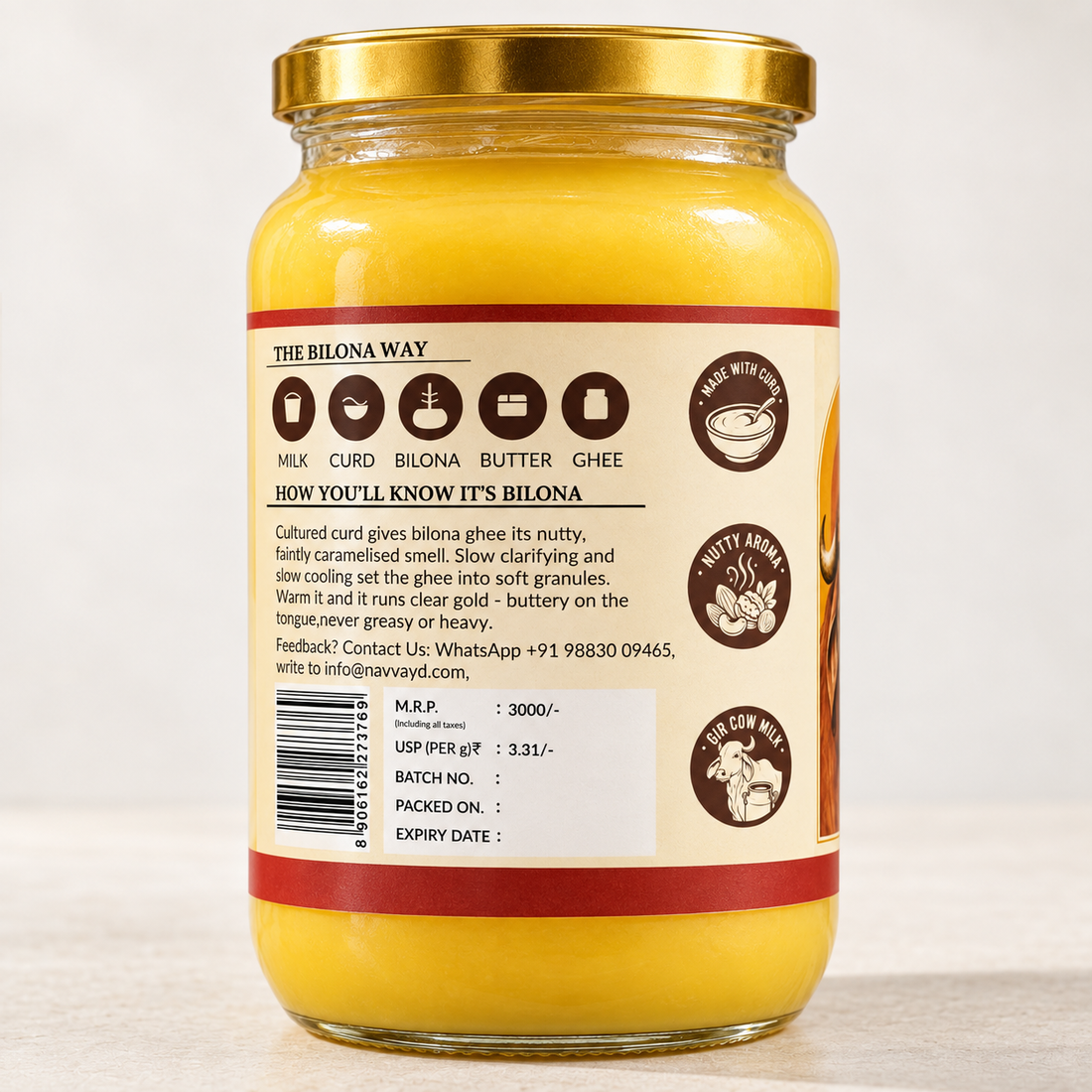 Gir Cow Bilona Ghee - Curd Churned - 2 Litre