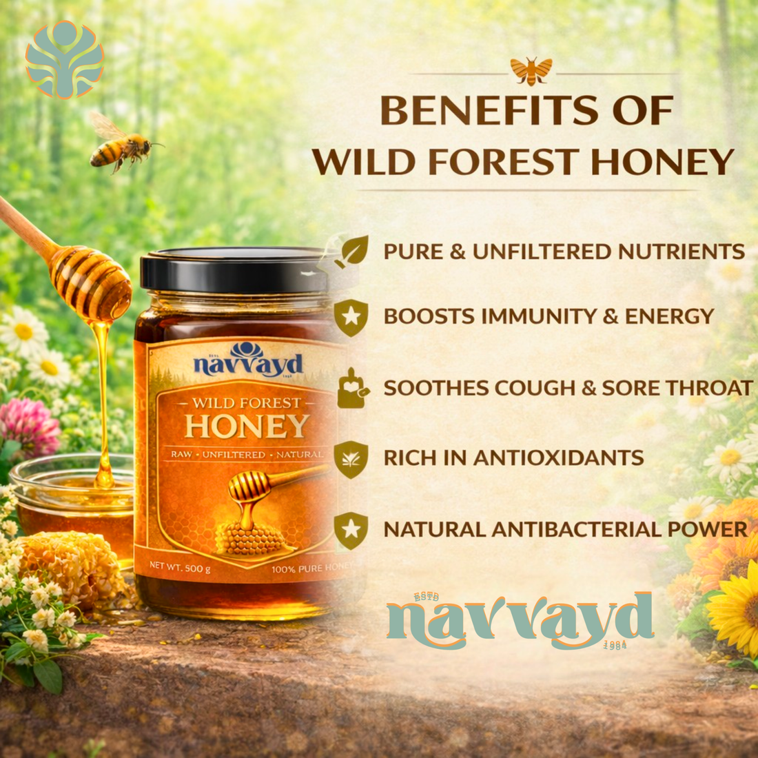 Wild Forest Honey 1 Kg  (2 Jars of 500 G Each)