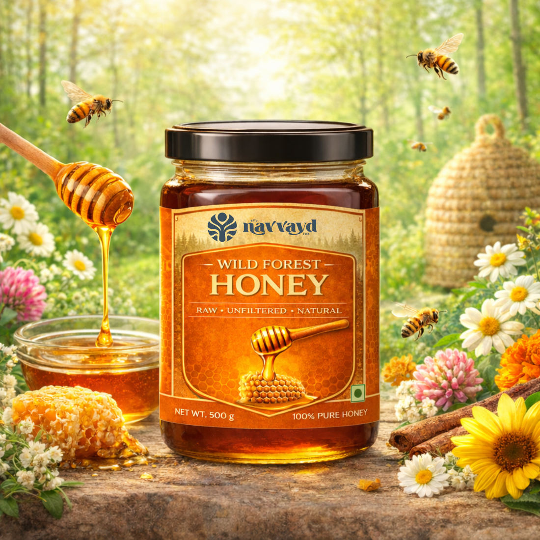 Wild Forest Honey 1 Kg  (2 Jars of 500 G Each)