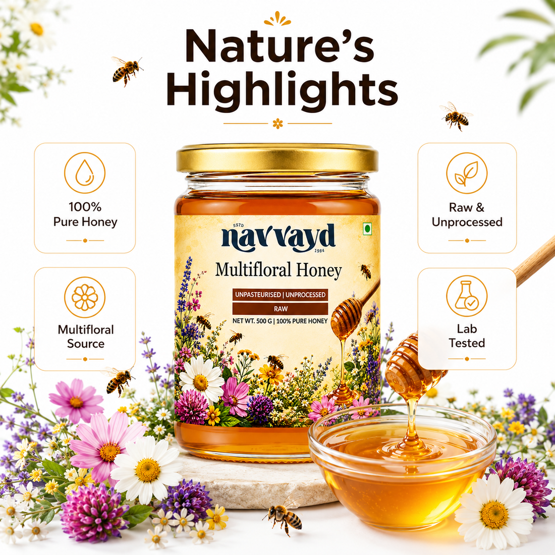 Multi Floral Honey 1 Kg  (2 Jars of 500 G Each)